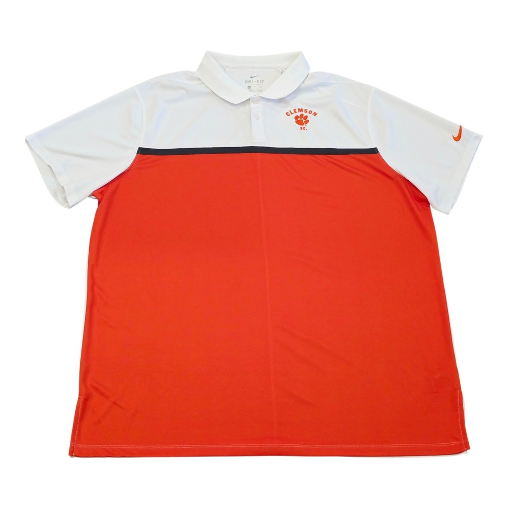 Clemson Tigers Shirt Mens 2XL Orange White Nike Dri-Fit Coaches Polo